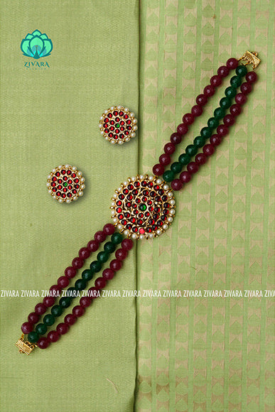 Vhaijaiyanthi- kemp choker with earrings -south indian kemp neckwear for women