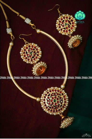 Rithvi-2-Traditional kemp neckwear -south indian kemp neckwear with earrings for women